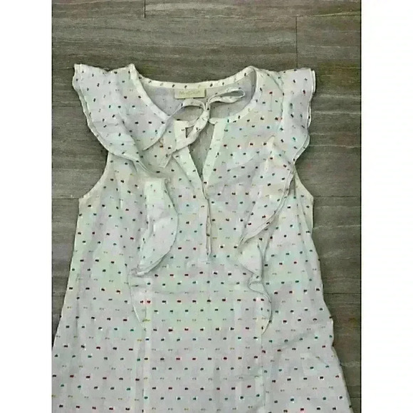 Mod Cloth White Ruffle Sleeveless Tank Top with Stitched Polka Dots Womens S - Picture 4 of 7